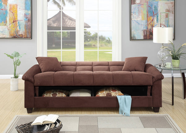English Elm Contemporary Adjustable Microfiber Sofa with Cube Pattern, Storage Underseat, Plush Pillows & Arms Chocolate 72 L x 45 W x 14 H HS00F7889-ID-AHD