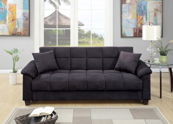 English Elm Contemporary Adjustable Microfiber Sofa with Cube Pattern, Storage Underseat, Plush Pillows & Arms Black 72 L x 45 W x 14 H HS00F7888-ID-AHD