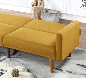 English Elm Modern Adjustable Sofa Convertible Bed Linen-Like Fabric Plywood Frame Wooden Legs Contemporary Guest Room Seating 80" Mustard 37 L x 46 W x 15 H HS00F8505-ID-AHD