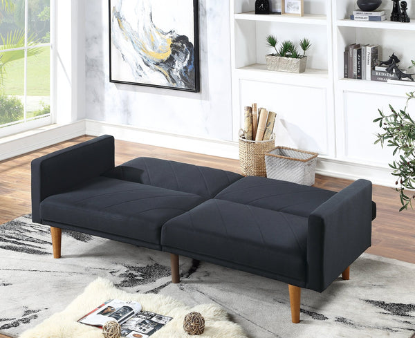 English Elm Modern Adjustable Sofa Convertible Bed Linen-Like Fabric Plywood Frame Wooden Legs Contemporary Guest Room Seating 80" Black 37 L x 46 W x 15 H HS00F8504-ID-AHD