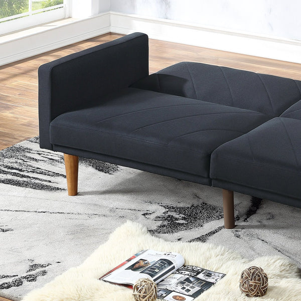 English Elm Modern Adjustable Sofa Convertible Bed Linen-Like Fabric Plywood Frame Wooden Legs Contemporary Guest Room Seating 80" Black 37 L x 46 W x 15 H HS00F8504-ID-AHD