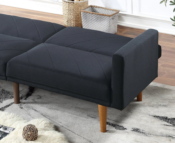 English Elm Modern Adjustable Sofa Convertible Bed Linen-Like Fabric Plywood Frame Wooden Legs Contemporary Guest Room Seating 80" Black 37 L x 46 W x 15 H HS00F8504-ID-AHD