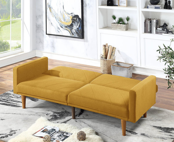 English Elm Modern Adjustable Sofa Convertible Bed Linen-Like Fabric Plywood Frame Wooden Legs Contemporary Guest Room Seating 80" Mustard 37 L x 46 W x 15 H HS00F8505-ID-AHD