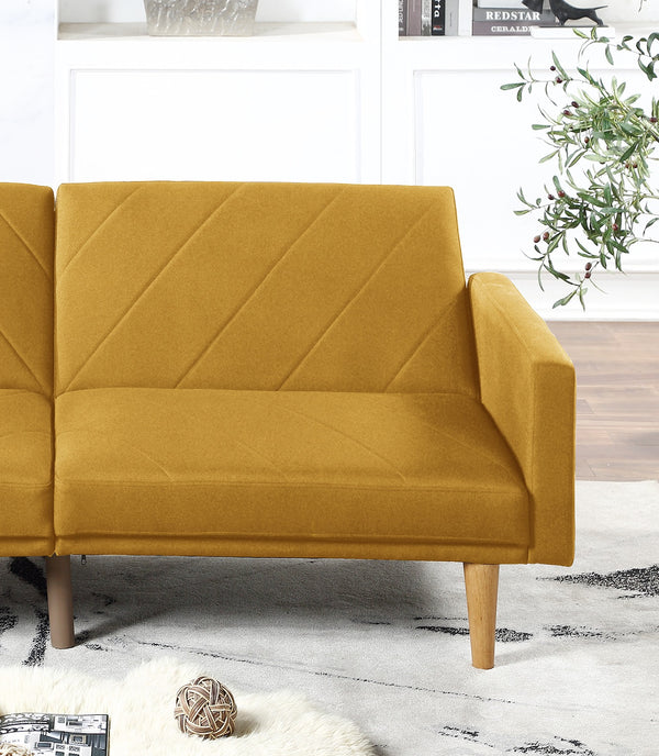 English Elm Modern Adjustable Sofa Convertible Bed Linen-Like Fabric Plywood Frame Wooden Legs Contemporary Guest Room Seating 80" Mustard 37 L x 46 W x 15 H HS00F8505-ID-AHD