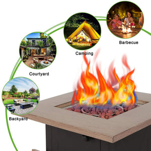 English Elm 28inch Square Outdoor Gas Fire Pit Table 48,000 BTU Propane Patio Heater ETL Bionic Wood Lid HYMY-CDF-WMGB28-X