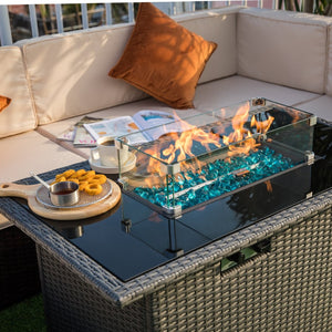 English Elm Glass Wind Guard Rectangular Fire Table Shield for Outdoor Patio Burner Protection W349111237