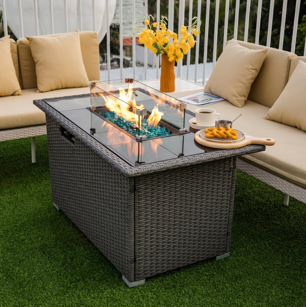 English Elm Glass Wind Guard Rectangular Fire Table Shield for Outdoor Patio Burner Protection W349111237