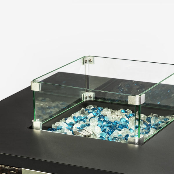 English Elm Glass Square Wind Guard for Square Fire Table 14.4x14.4x5.5" Transparent Tempered Glass Shield W85337128