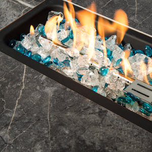 English Elm 32" Propane Fire Pit Table 50000 BTU Rectangular Ceramic Tile Top Wicker Base Pulse Ignition Outdoor W85335465