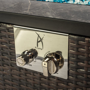 English Elm Outdoor Rectangle Propane Fire Pit Table with 40,000 BTU, Ceramic Tile Top, Wicker Body & Cover Included W853S00002