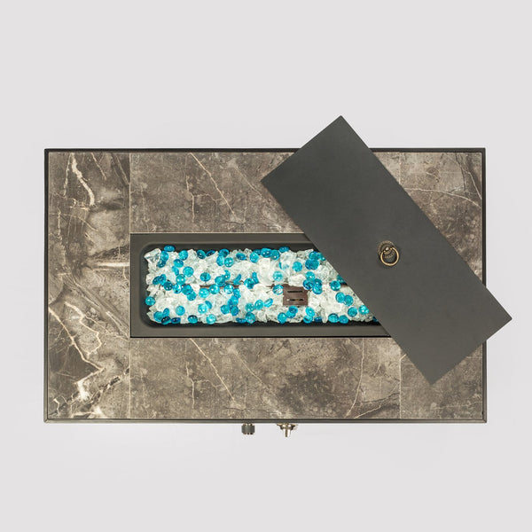 English Elm Outdoor Rectangle Propane Fire Pit Table with 40,000 BTU, Ceramic Tile Top, Wicker Body & Cover Included W853S00002