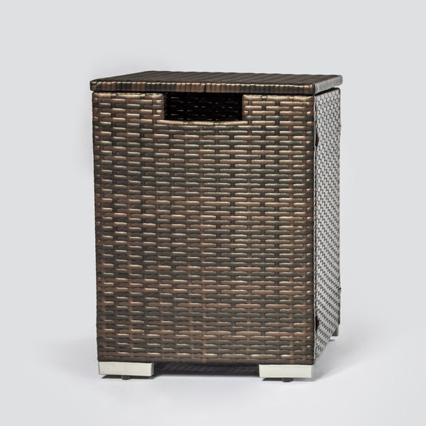 English Elm Rattan Dark Brown Wicker Propane Tank Cover with Steel Frame for 20lb Cylinder 16x16x22" Outdoor W85335467