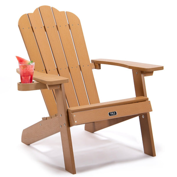 English Elm Tale Adirondack Outdoor Chair Uv Resistant Plastic Wood with Built in Cup Holder Patio AC01BN