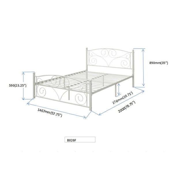 English Elm Full Metal Bed Frame Ornate Floral Panel Steel Build Noise Free Bedroom Foundation W31136107