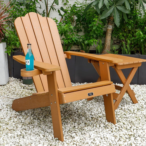 English Elm Tale Adirondack Folding Side Table Weather Resistant Composite Wood Grain Outdoor Patio FT01BN