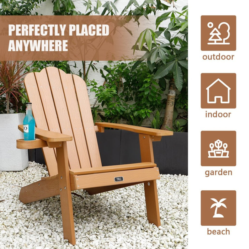 English Elm Tale Adirondack Outdoor Chair Uv Resistant Plastic Wood with Built in Cup Holder Patio AC01BN