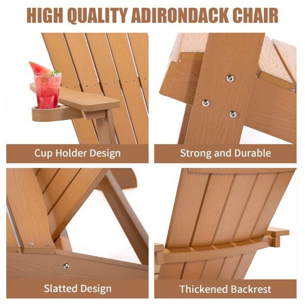 English Elm Tale Adirondack Outdoor Chair Uv Resistant Plastic Wood with Built in Cup Holder Patio AC01BN