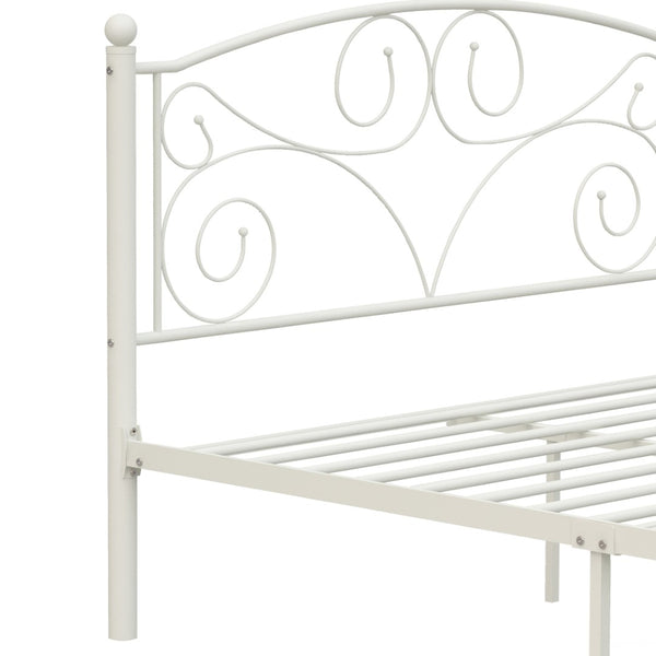 English Elm Full Metal Bed Frame Ornate Floral Panel Steel Build Noise Free Bedroom Foundation W31136107