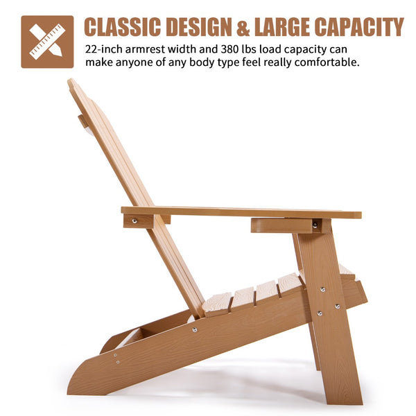 English Elm Tale Adirondack Outdoor Chair Uv Resistant Plastic Wood with Built in Cup Holder Patio AC01BN