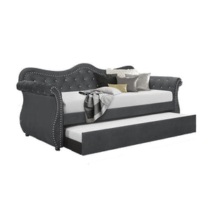 English Elm Abby Tufted Velvet Daybed with Trundle Gray — Hollywood tufted upholstery, nailhead trim, solid wood frame, luxe 808857766687