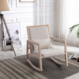 Hearth and Haven Solid Wood Linen Fabric Antique White Wash Painting Rocking Chair with Removable Lumbar Pillow W72835728