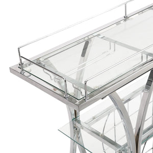 English Elm Contemporary Chrome Bar Cart with Glass Shelves Wine Rack and Rolling Casters GHNDT-BCT1003A