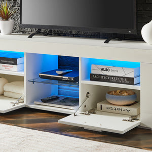 English Elm White Modern TV Stand with 16-Color LED Bloom Panels, High-Gloss UV Finish, Stylish Storage for Living Spaces W67936012