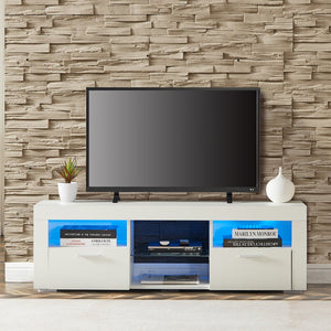 English Elm White Modern TV Stand with 16-Color LED Bloom Panels, High-Gloss UV Finish, Stylish Storage for Living Spaces W67936012
