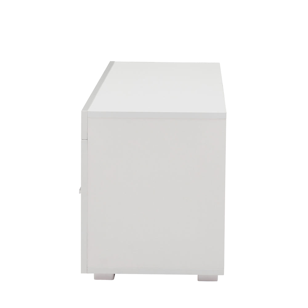 English Elm White Modern TV Stand with 16-Color LED Bloom Panels, High-Gloss UV Finish, Stylish Storage for Living Spaces W67936012