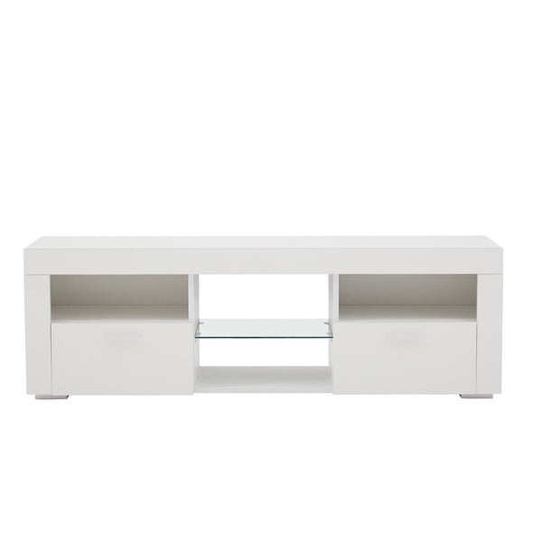 English Elm White Modern TV Stand with 16-Color LED Bloom Panels, High-Gloss UV Finish, Stylish Storage for Living Spaces W67936012