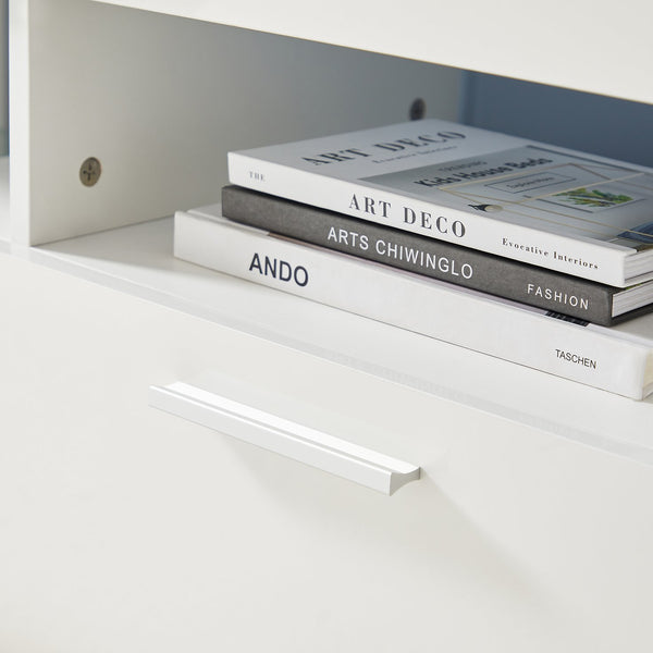 English Elm FashionTVstandTVcabinet,EntertainmentCenter,TVstationTV Modern White Media Console with 16 RGB LED Backlight & Remote Control, Durable Wood W67933539