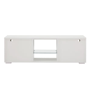 English Elm White Modern TV Stand with 16-Color LED Bloom Panels, High-Gloss UV Finish, Stylish Storage for Living Spaces W67936012