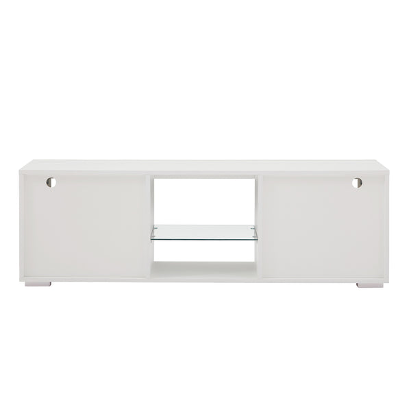English Elm White Modern TV Stand with 16-Color LED Bloom Panels, High-Gloss UV Finish, Stylish Storage for Living Spaces W67936012