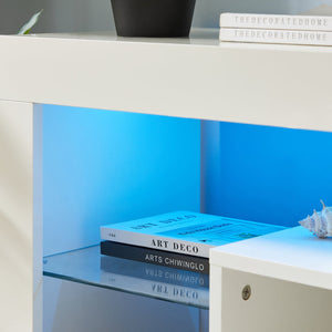 English Elm FashionTVstandTVcabinet,EntertainmentCenter,TVstationTV Modern White Media Console with 16 RGB LED Backlight & Remote Control, Durable Wood W67933539