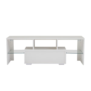 English Elm FashionTVstandTVcabinet,EntertainmentCenter,TVstationTV Modern White Media Console with 16 RGB LED Backlight & Remote Control, Durable Wood W67933539