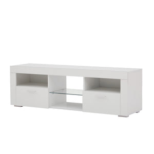 English Elm White Modern TV Stand with 16-Color LED Bloom Panels, High-Gloss UV Finish, Stylish Storage for Living Spaces W67936012