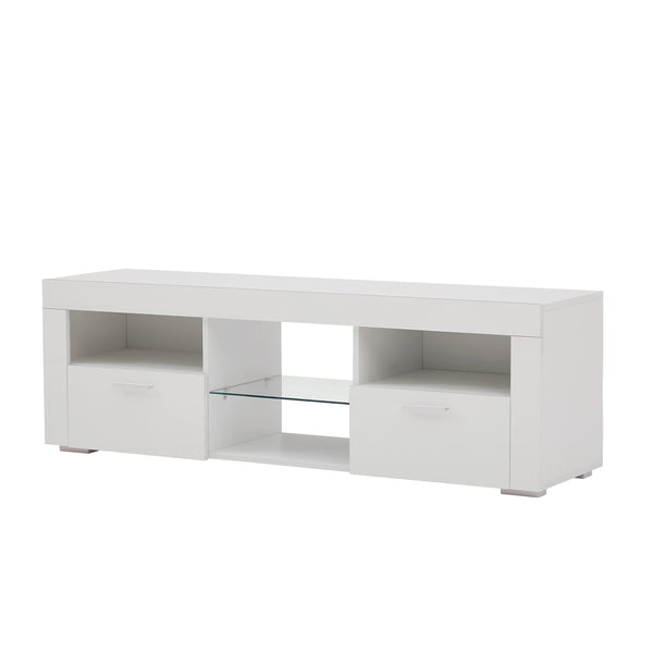 English Elm White Modern TV Stand with 16-Color LED Bloom Panels, High-Gloss UV Finish, Stylish Storage for Living Spaces W67936012