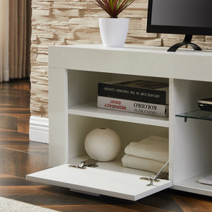 English Elm White Modern TV Stand with 16-Color LED Bloom Panels, High-Gloss UV Finish, Stylish Storage for Living Spaces W67936012