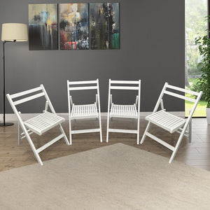 English Elm Furniture Slatted Wood Folding Special Event Chair Set of 4 White – Solid Wood, Lightweight, Compact Foldable Seating, Durable W49532961