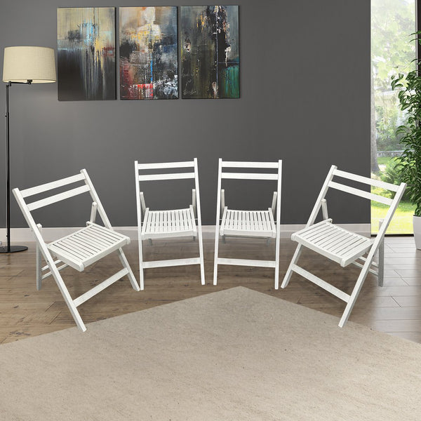 English Elm Furniture Slatted Wood Folding Special Event Chair Set of 4 White – Solid Wood, Lightweight, Compact Foldable Seating, Durable W49532961