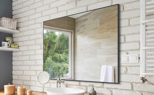 English Elm 36x24 Contemporary Black Mirror with Aluminum Frame, Explosion-Proof Glass, Vertical or Horizontal Mounting for Bathroom Bedroom Entryway Decor W70837198