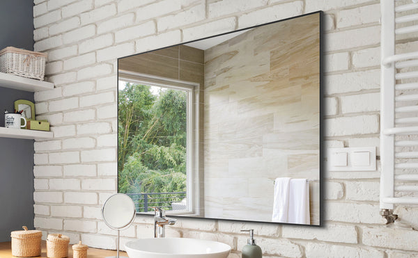 English Elm 36x24 Contemporary Black Mirror with Aluminum Frame, Explosion-Proof Glass, Vertical or Horizontal Mounting for Bathroom Bedroom Entryway Decor W70837198