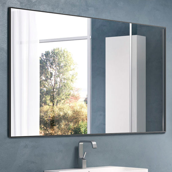 English Elm 36x24 Contemporary Black Mirror with Aluminum Frame, Explosion-Proof Glass, Vertical or Horizontal Mounting for Bathroom Bedroom Entryway Decor W70837198