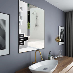 English Elm 36x24 Contemporary Black Mirror with Aluminum Frame, Explosion-Proof Glass, Vertical or Horizontal Mounting for Bathroom Bedroom Entryway Decor W70837198