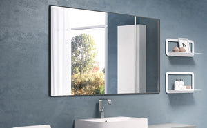 English Elm 36x24 Contemporary Black Mirror with Aluminum Frame, Explosion-Proof Glass, Vertical or Horizontal Mounting for Bathroom Bedroom Entryway Decor W70837198