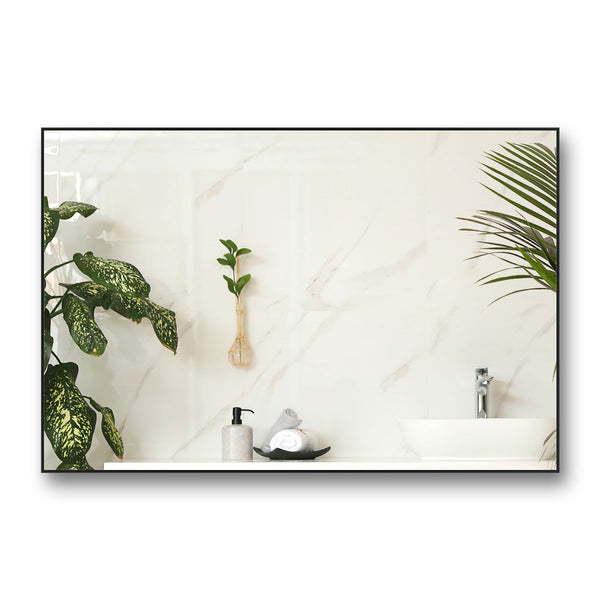 English Elm 36x24 Contemporary Black Mirror with Aluminum Frame, Explosion-Proof Glass, Vertical or Horizontal Mounting for Bathroom Bedroom Entryway Decor W70837198