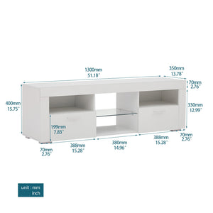English Elm White Modern TV Stand with 16-Color LED Bloom Panels, High-Gloss UV Finish, Stylish Storage for Living Spaces W67936012