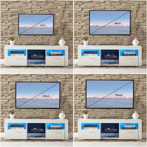 English Elm White Modern TV Stand with 16-Color LED Bloom Panels, High-Gloss UV Finish, Stylish Storage for Living Spaces W67936012