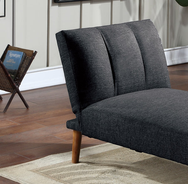 English Elm Black Polyfiber Adjustable Chaise Bed - Versatile Retro-Modern Couch With Solid Wood Legs & Cushions HS00F8514-ID-AHD
