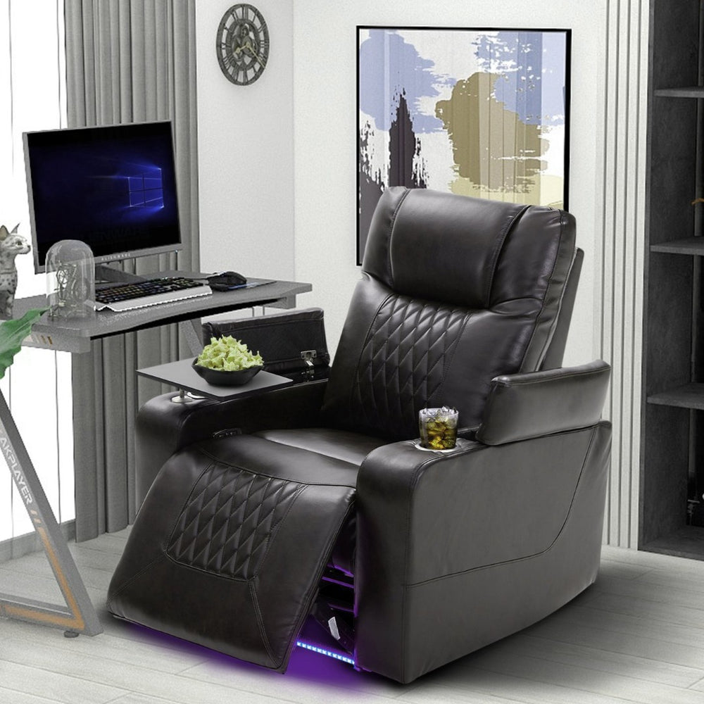 English Elm Power Recliner with Swivel Tray Table Hidden Storage Usb Port Pu Leather Chair SG000630ABB